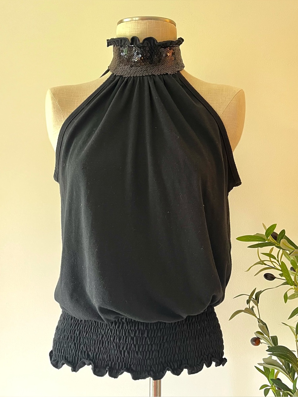 Y2K vintage Black Halter Neck Sequin neck Top